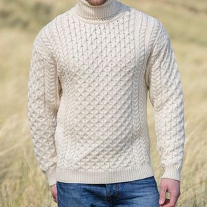 Cream turtleneck men’s sweater